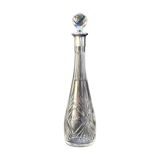 Carafe with antique glass liquor with diamond cap cut crystal silver frame