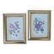 Set of 2 gilded frames under glass – V. Mappin purple flowers – 21.5 x 16.5 cm