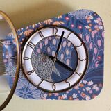 Vintage formica clock silent asymmetrical wall pendulum "Pink ocher blue"