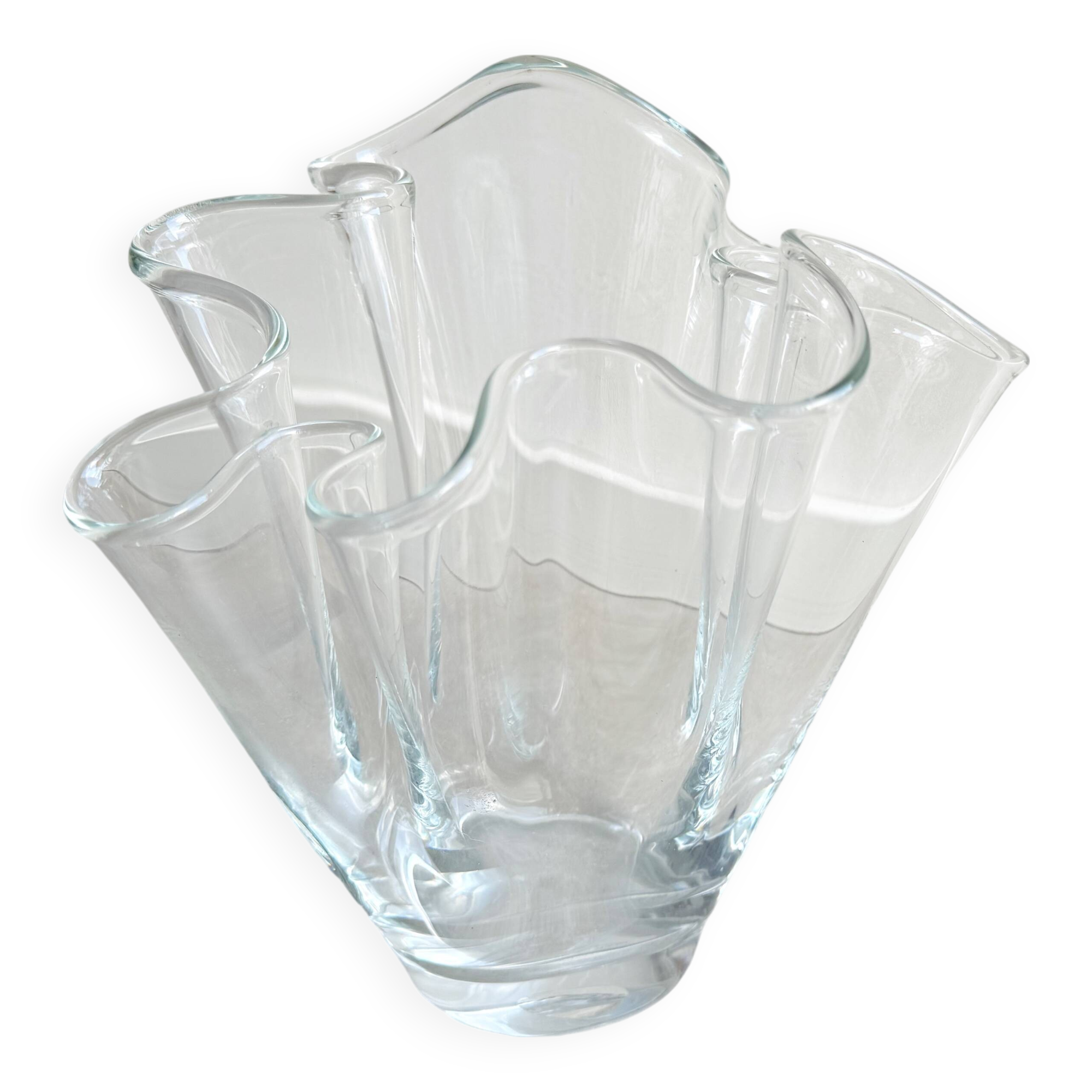 Vintage folded clear glass vase - wave