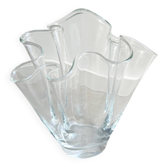 Vintage folded clear glass vase - wave