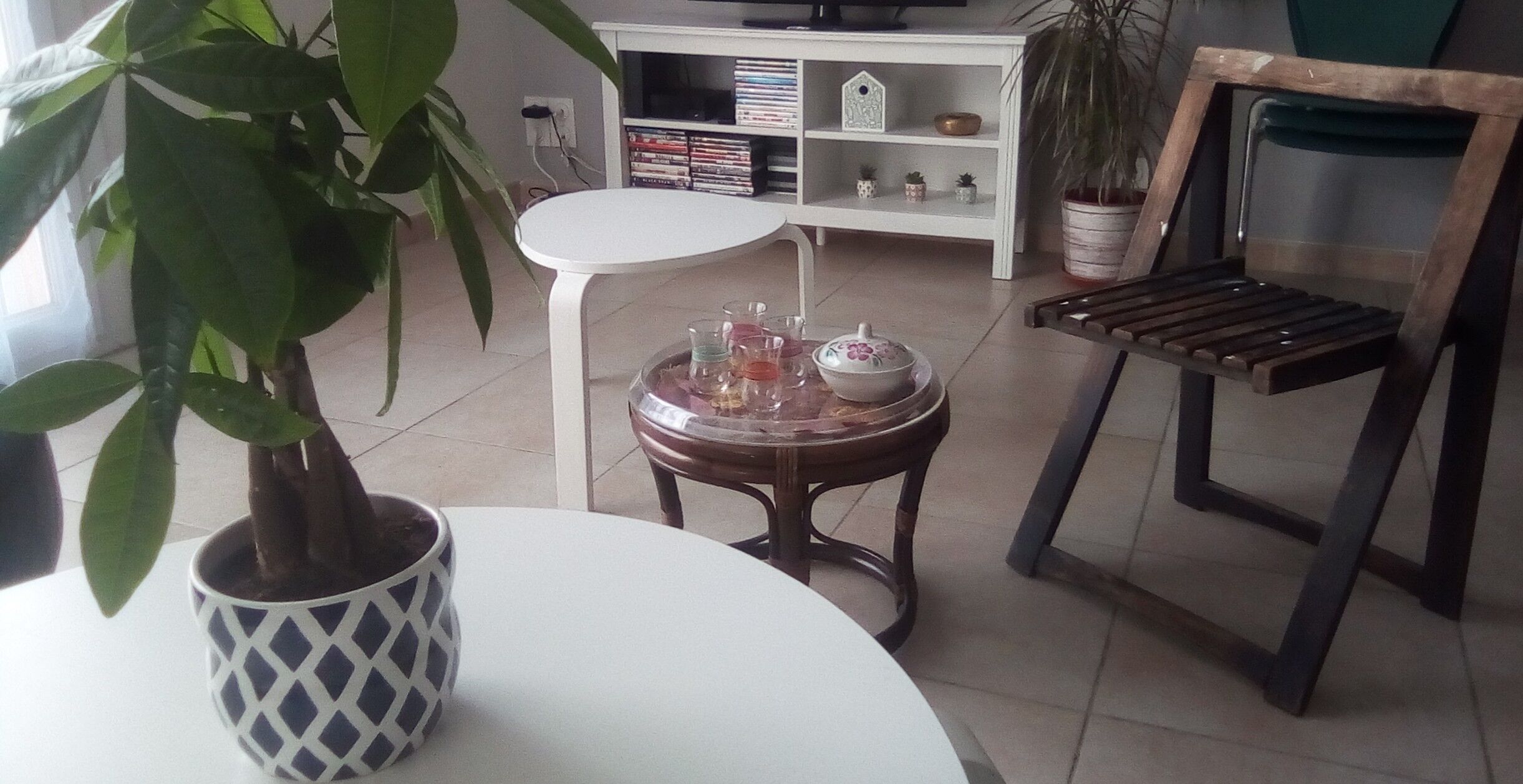 Vintage rattan stool coffee table