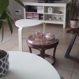 Table basse tabouret vintage en rotin