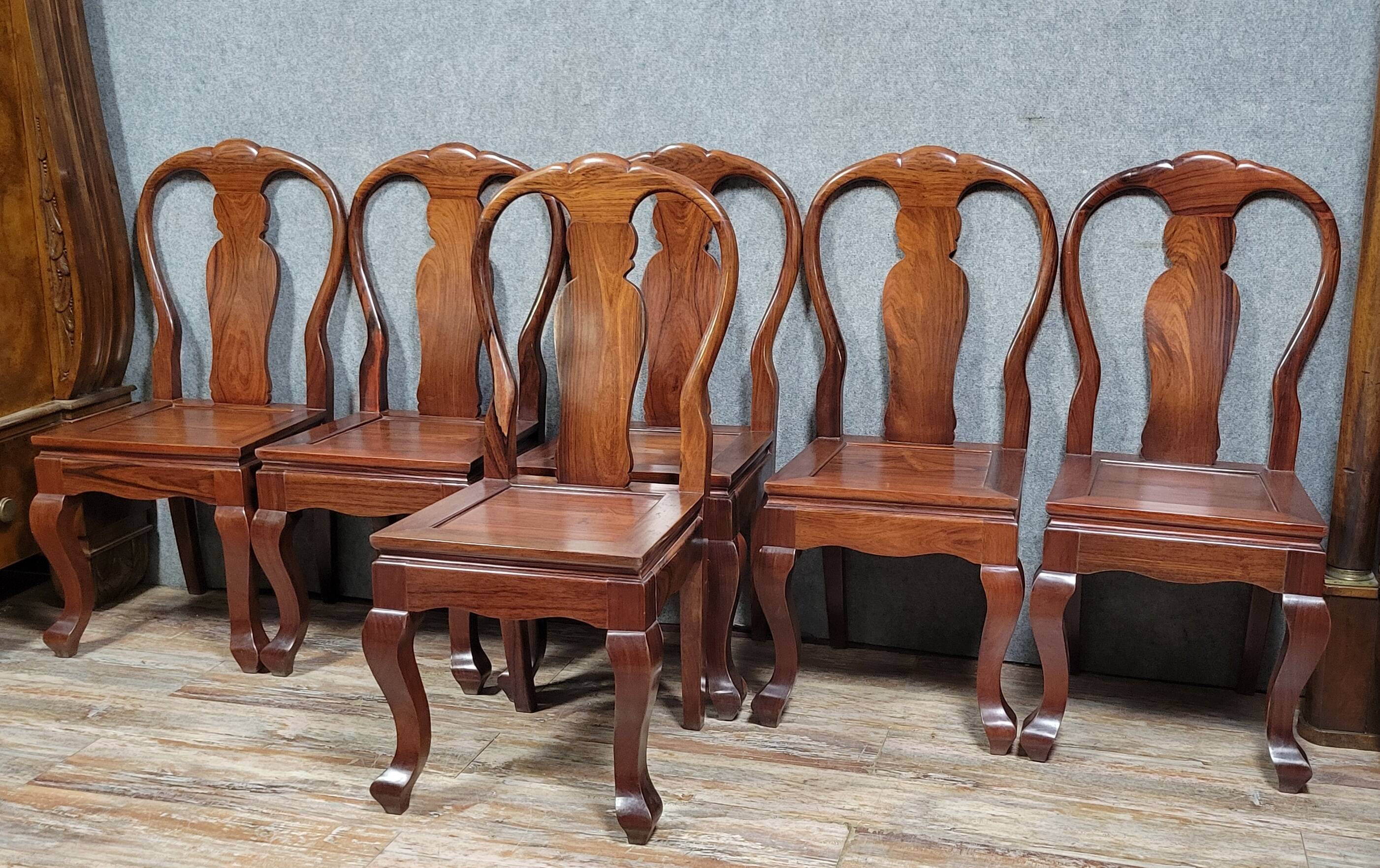 Asie XXeme : Série de 6 chaises en bois exotique