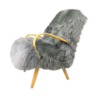 Grey sheepskin fluffy armchair