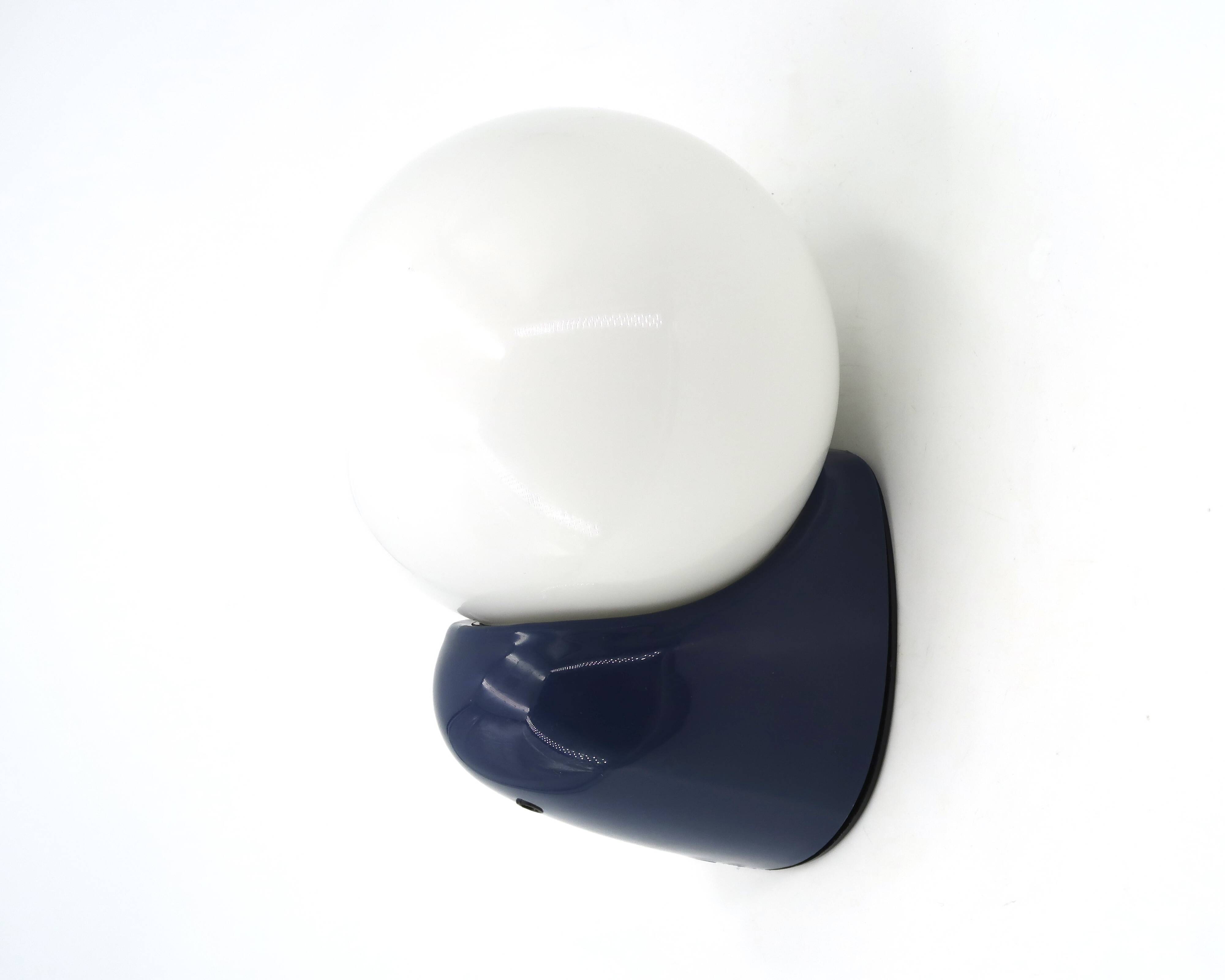Tissot wall light in dark blue with a white opaque glass globe