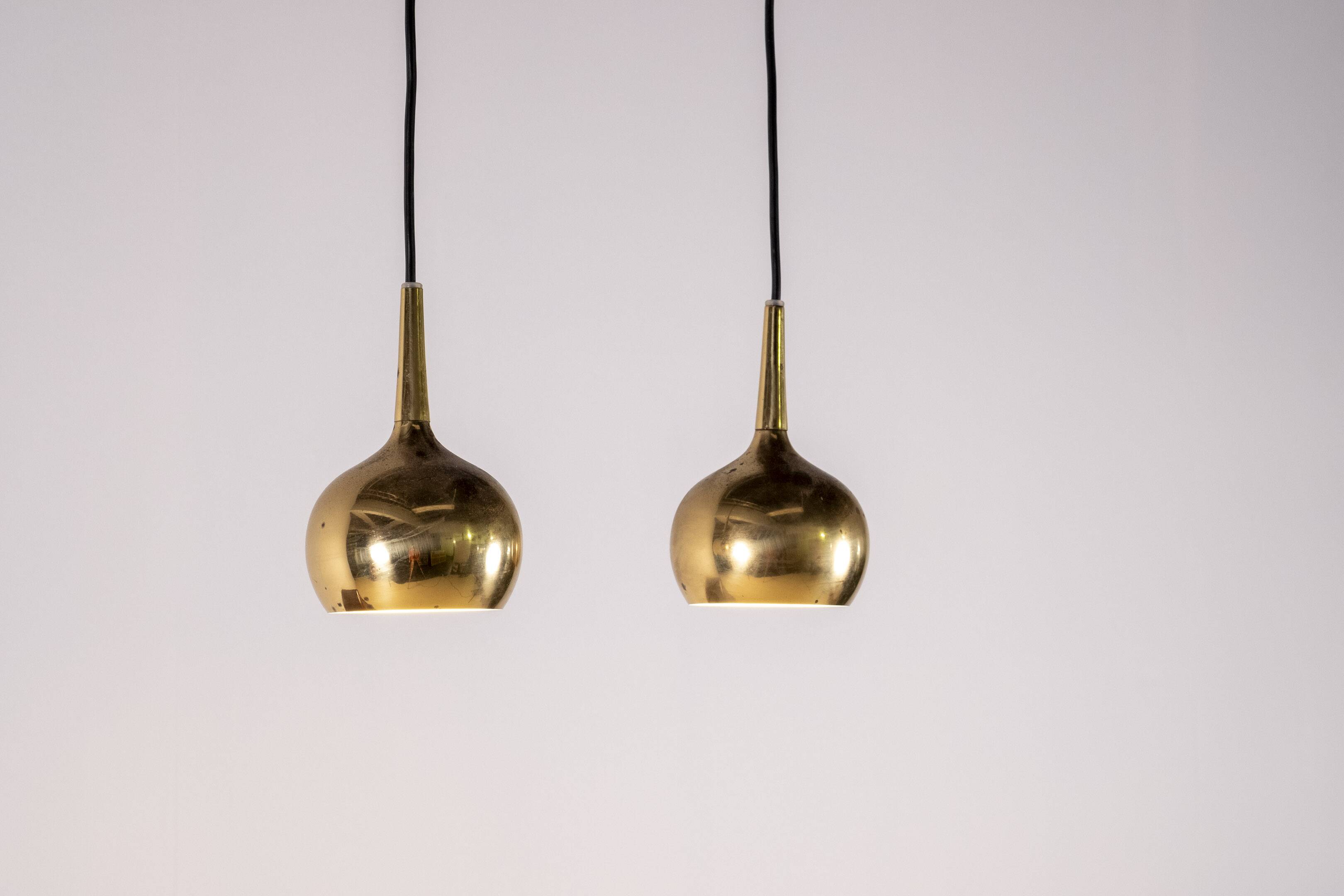 2x Hans Agne Jakobsson Brass Pendant Lamp, 1960s Sweden