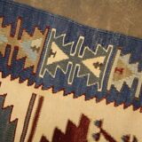 Turkish Antique Kilim Runner Blue Geometric Tribal Hallway Rug 90 x 142 cm