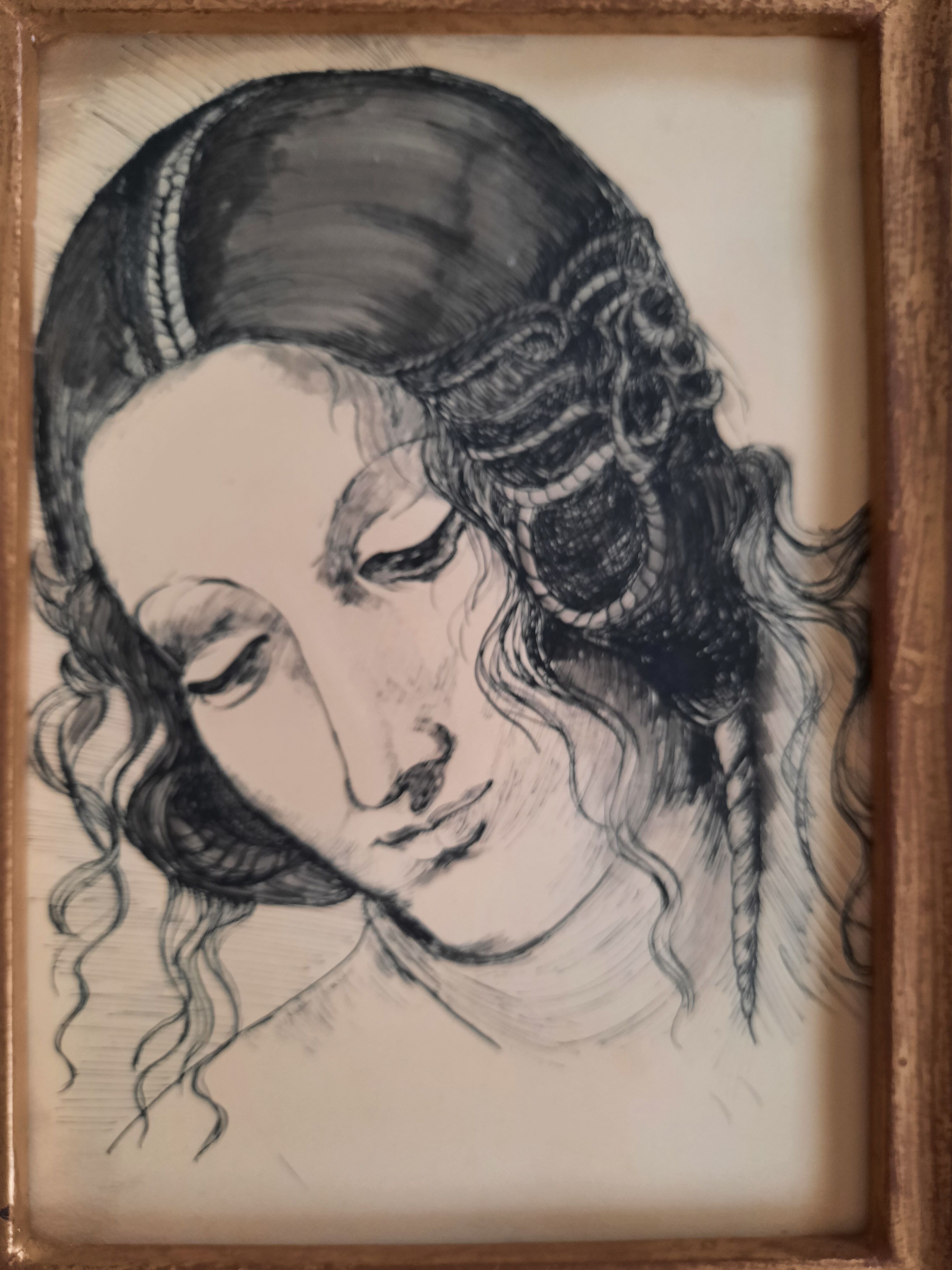Cadre doré dessin à lencre