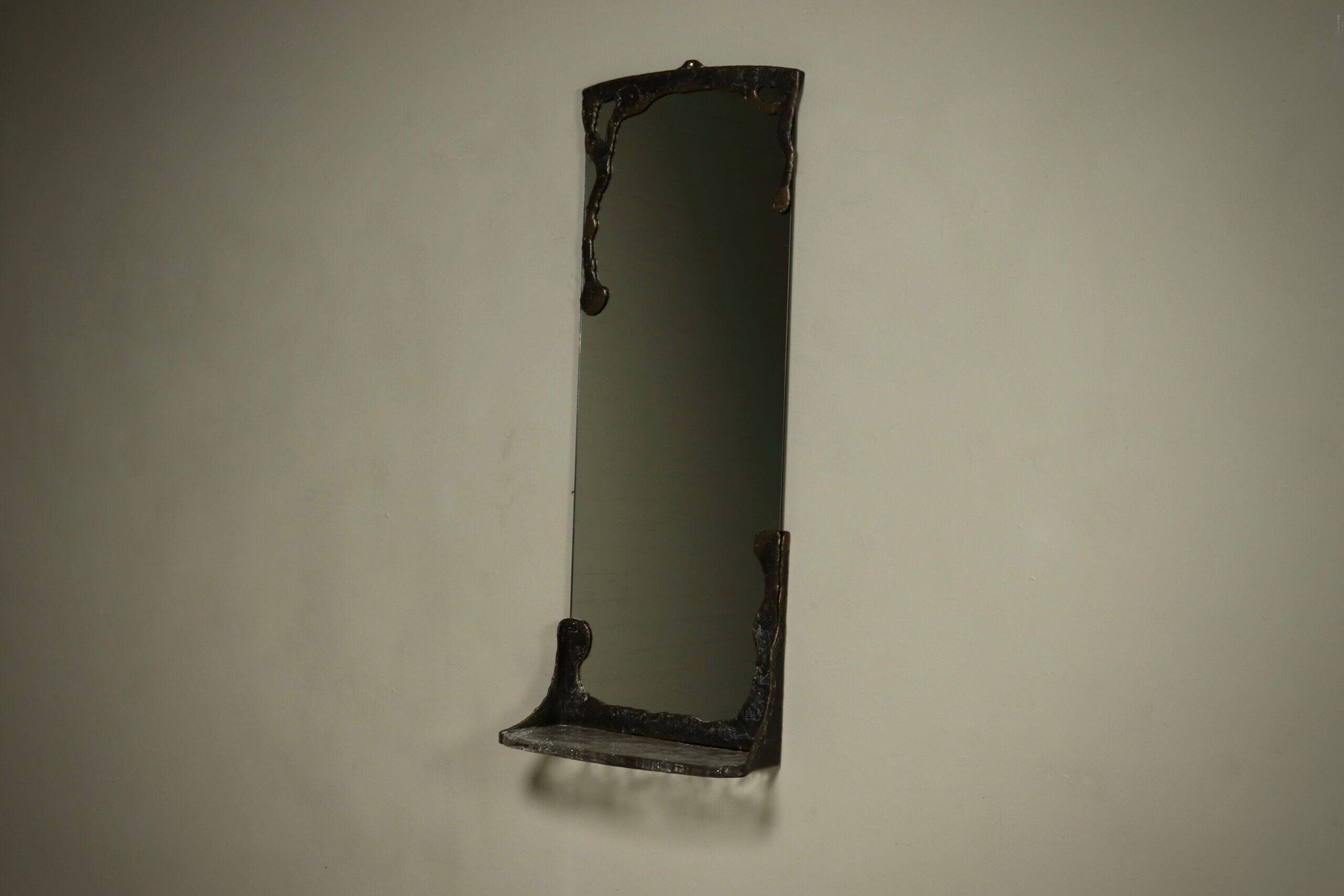 Lothar Klute sculptural bronze wall mirror with glass shelf 1990s