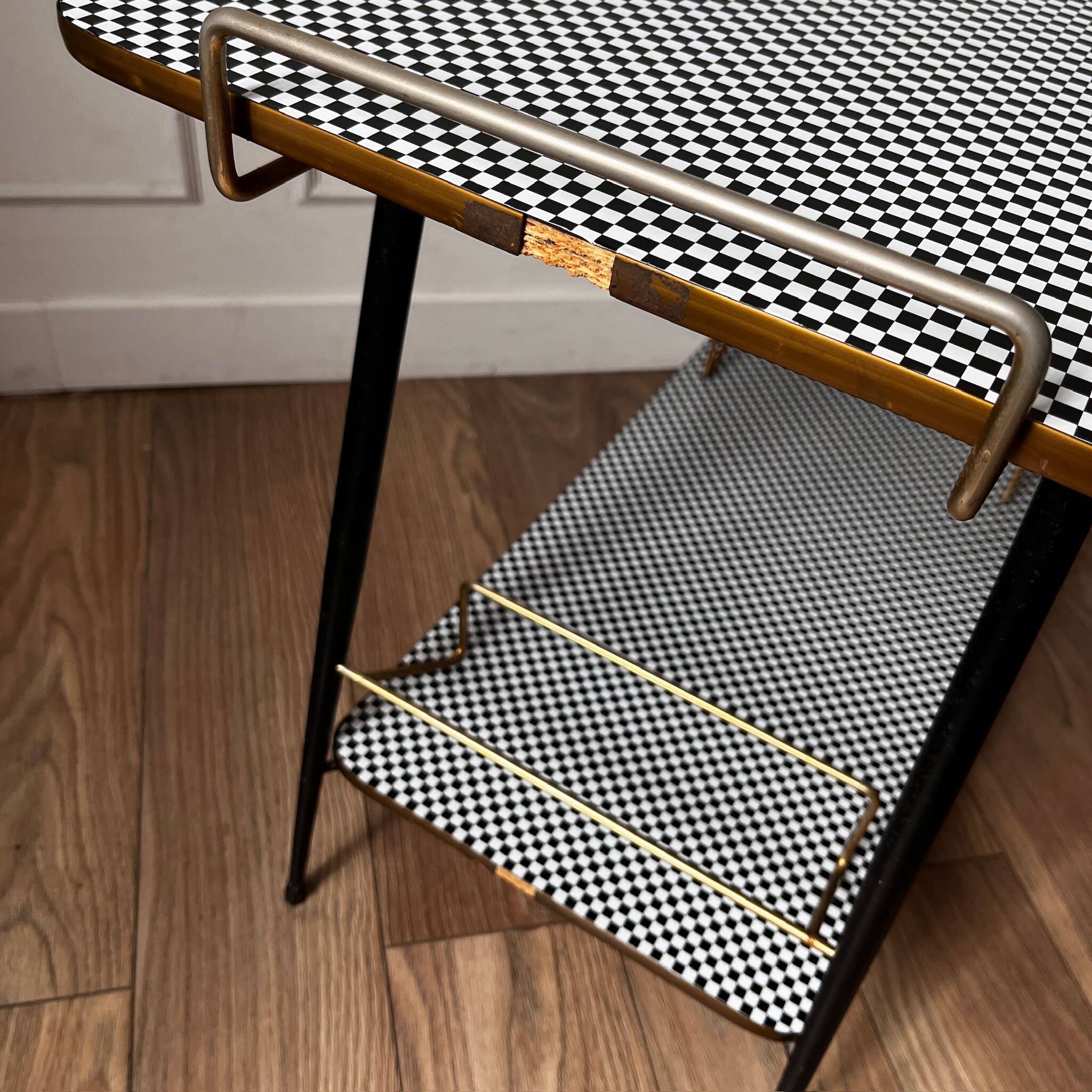 Vintage dessert table with checkerboard pattern