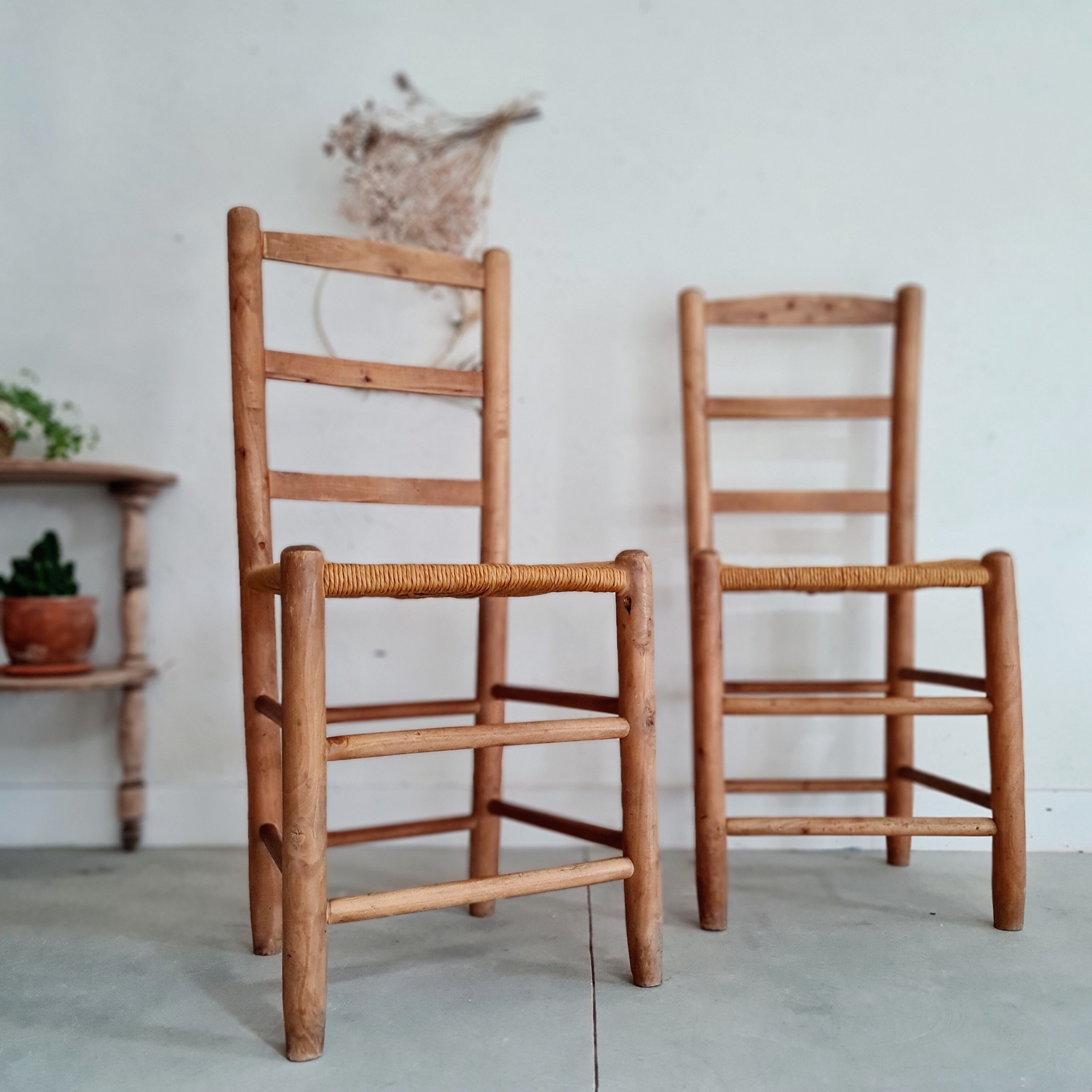 Paire de chaises en bois et paille