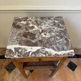 Table de chevet ancienne en bois et marbre