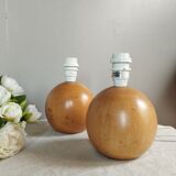Duo of lamp feet ball beech wood, the turnery of the penny, vintage