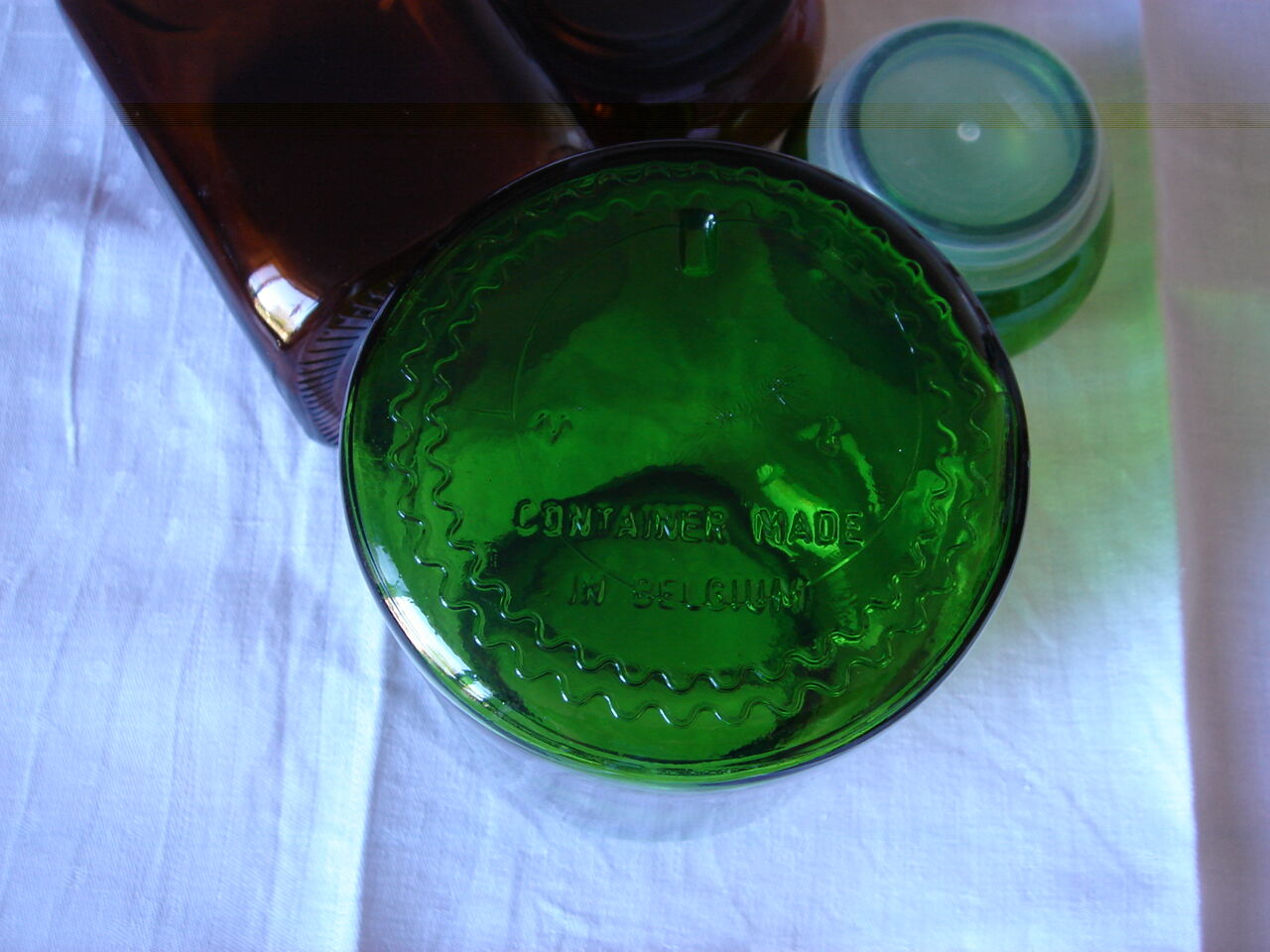 Lot 2 bottles vintage green orange chicory