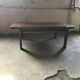 Table basse mid-century en bois marron 1970, plateau rectangulaire coins arrondis