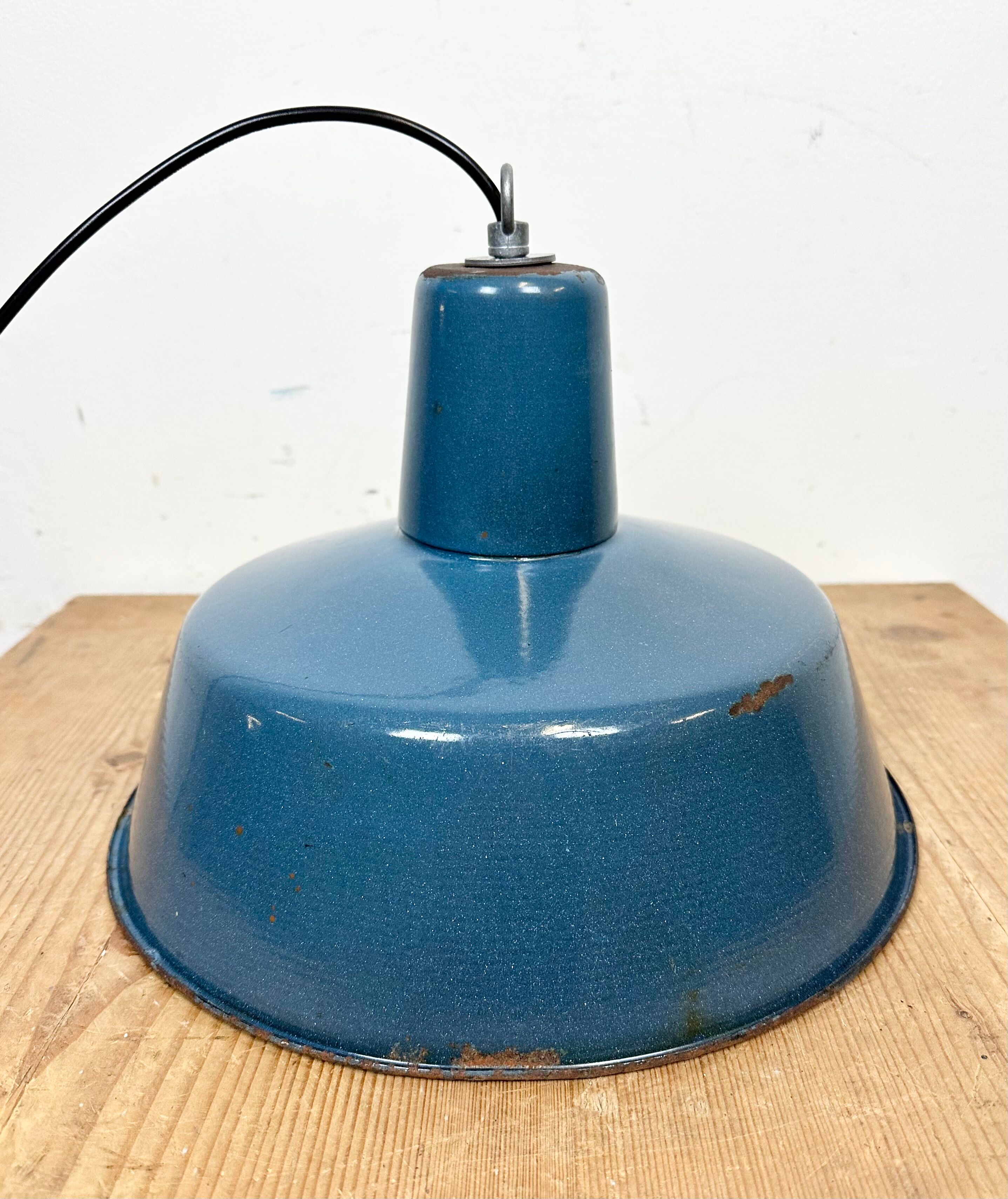 Industrial Blue Enamel Factory Pendant Lamp, 1960s