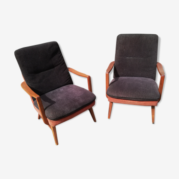 Paire de fauteuils vintage marron et orange