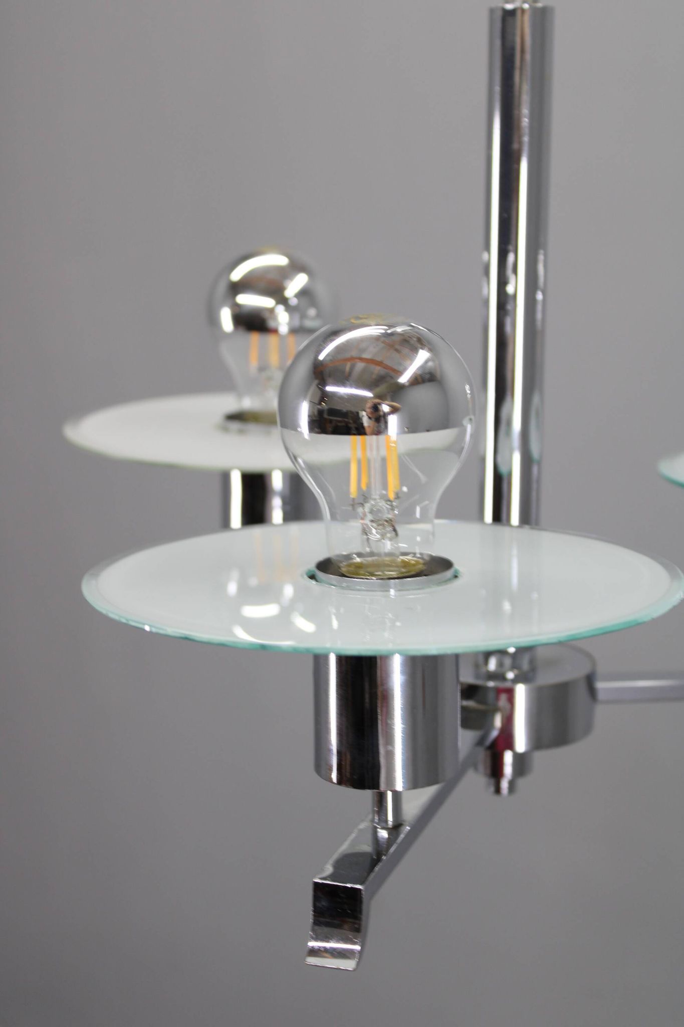 Art Deco chrome and sandblasted glass chandelier, Czechoslovakia, 1940s