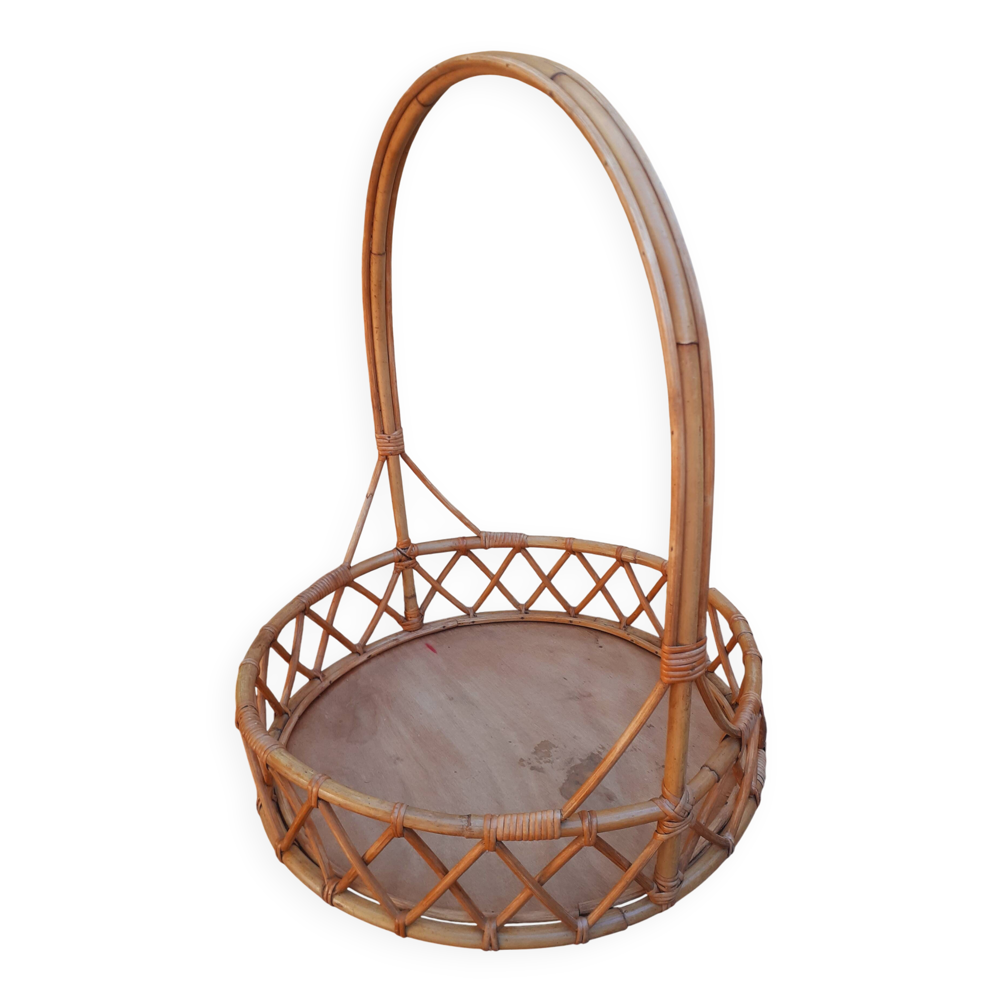 60s rattan hanging planter