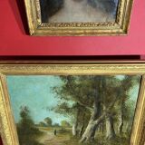 École de Barbizon signée, huile sur toile du 19e siècle représentant un paysage