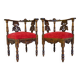 Pair of neo-Renaissance Henri II corner armchairs in carved wood, 19th century.