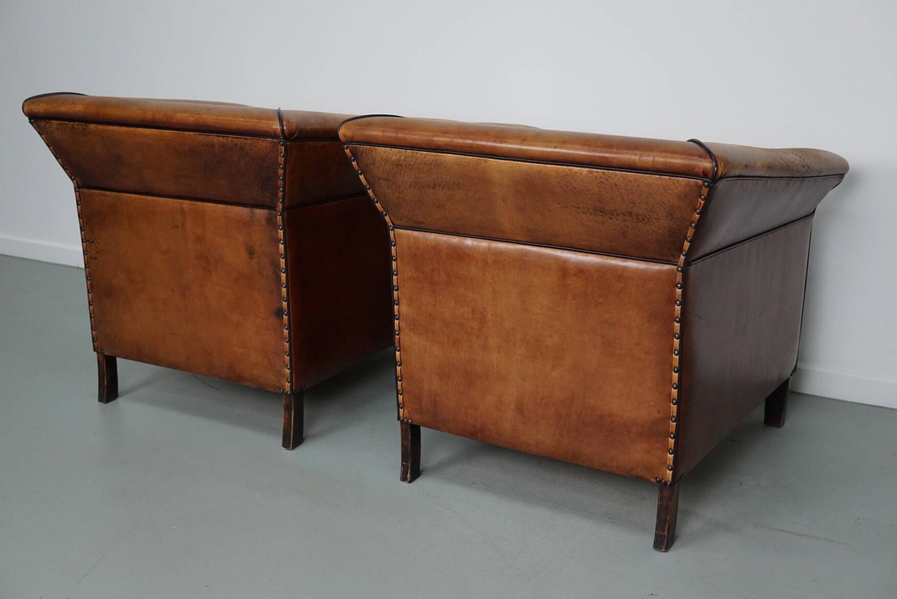 Vintage Dutch Club Chair in Cognac Leather, Set of 2