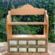 Wooden shelf and spice earthenware