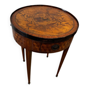 Table bouillotte/table jeu de Style Louis XVI en marqueterie vers 1900