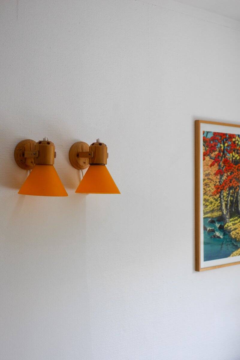Pine wall sconces from Solbacken, 1975, set of 2