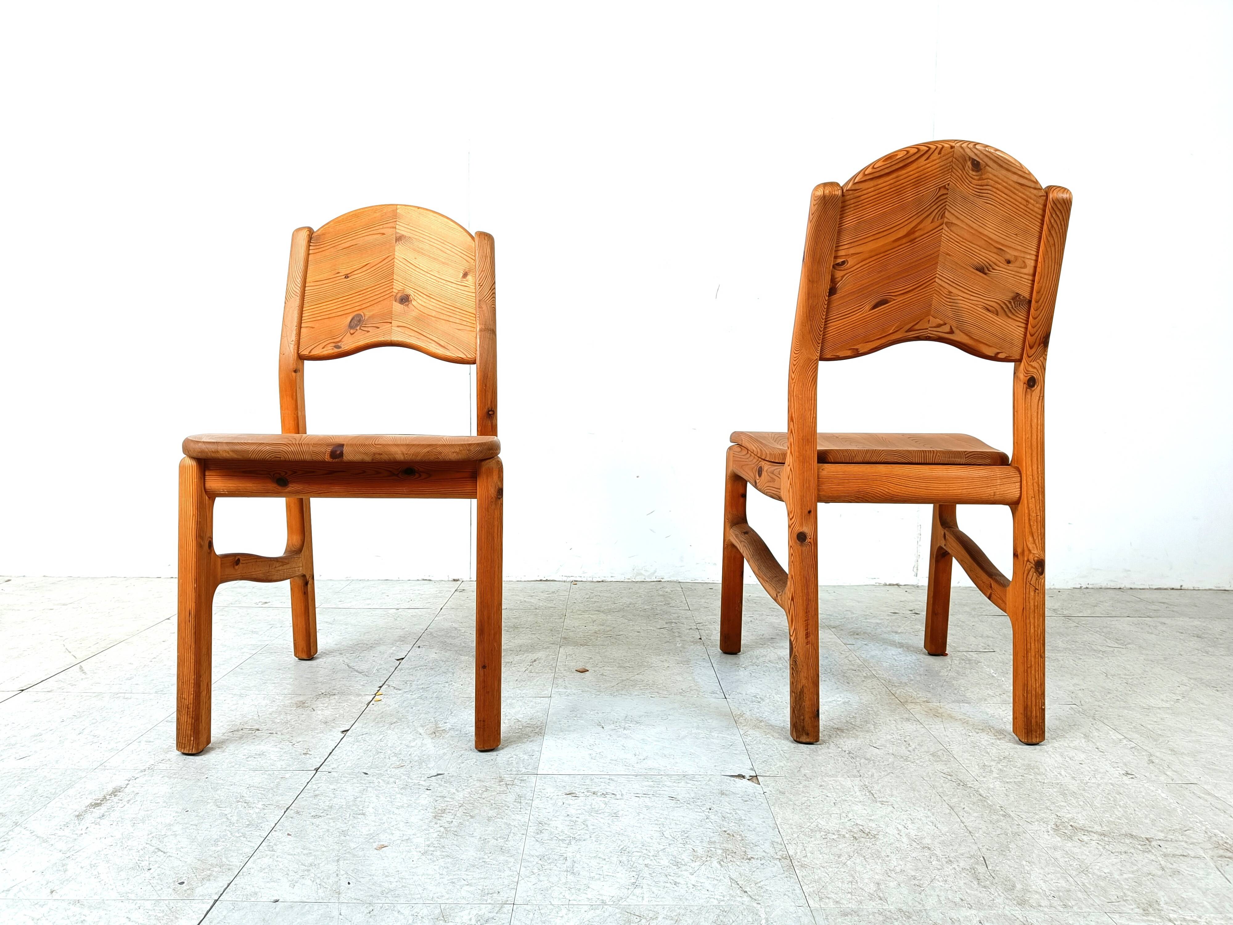 Vintage pine wood dining chairs - 1970s