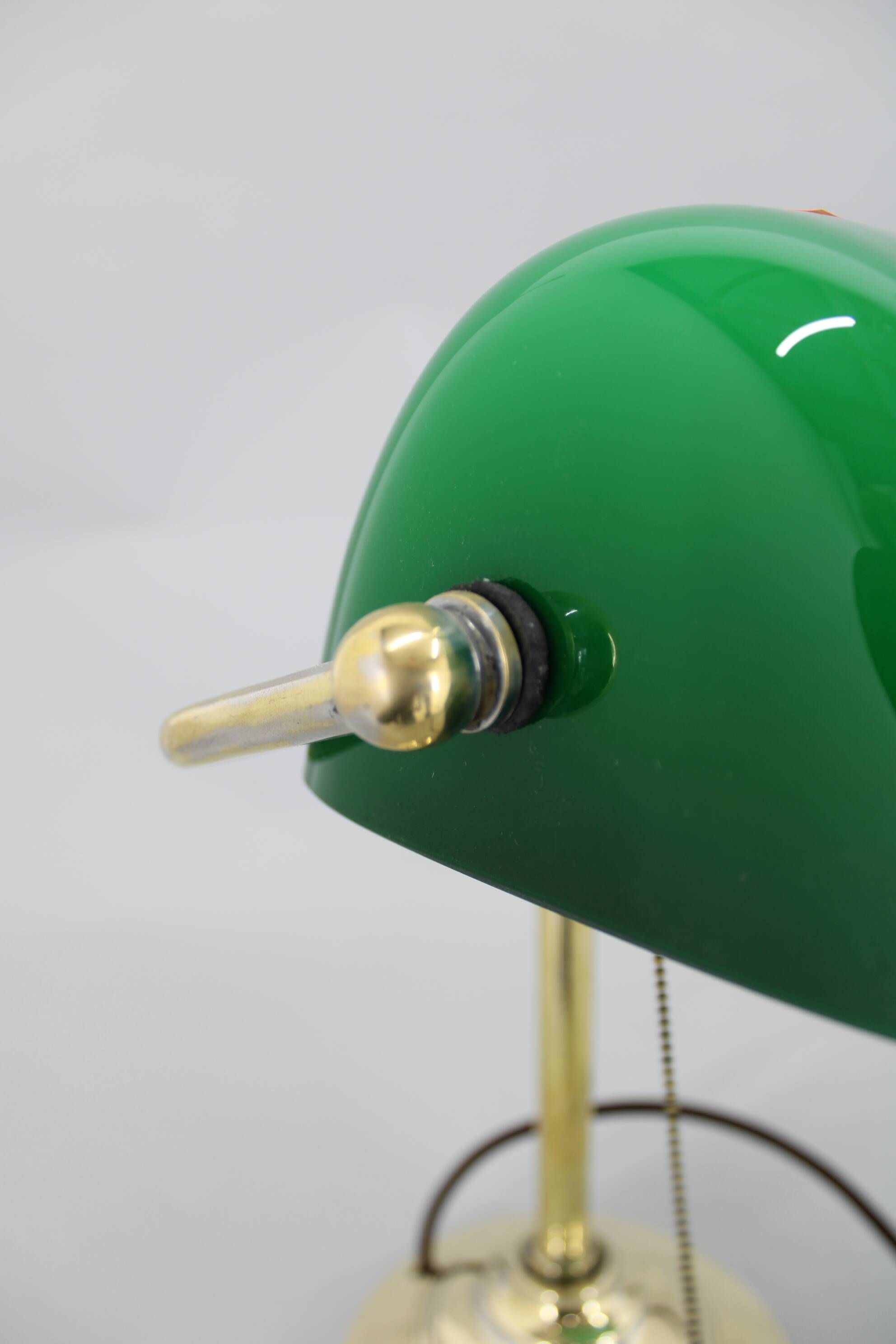 1930s Art Deco Brass  Banker Table Lamp with Glass Shade, Czechoslovakia