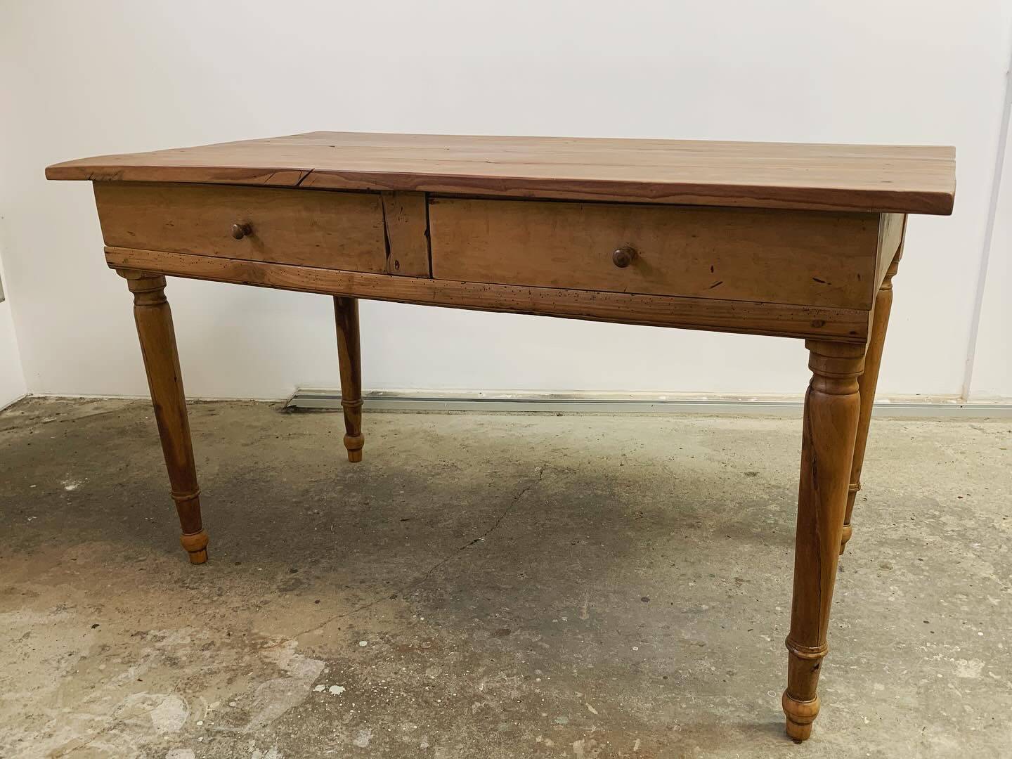 Old walnut farm table with pulls