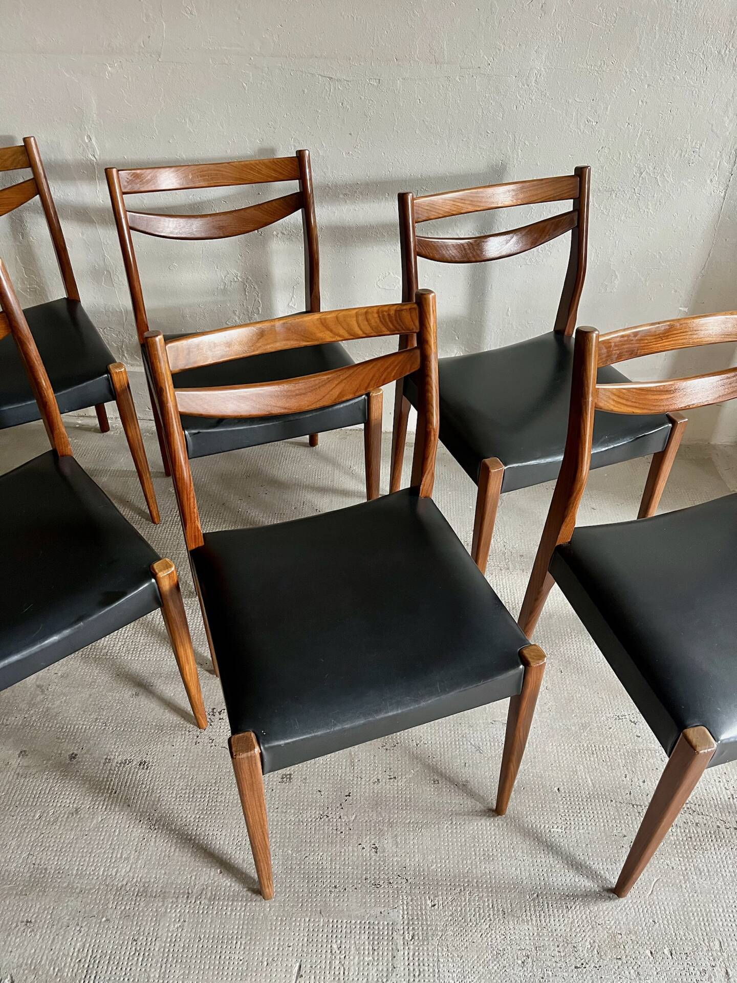 Scandinavian teak and faux leather chairs - set of 6