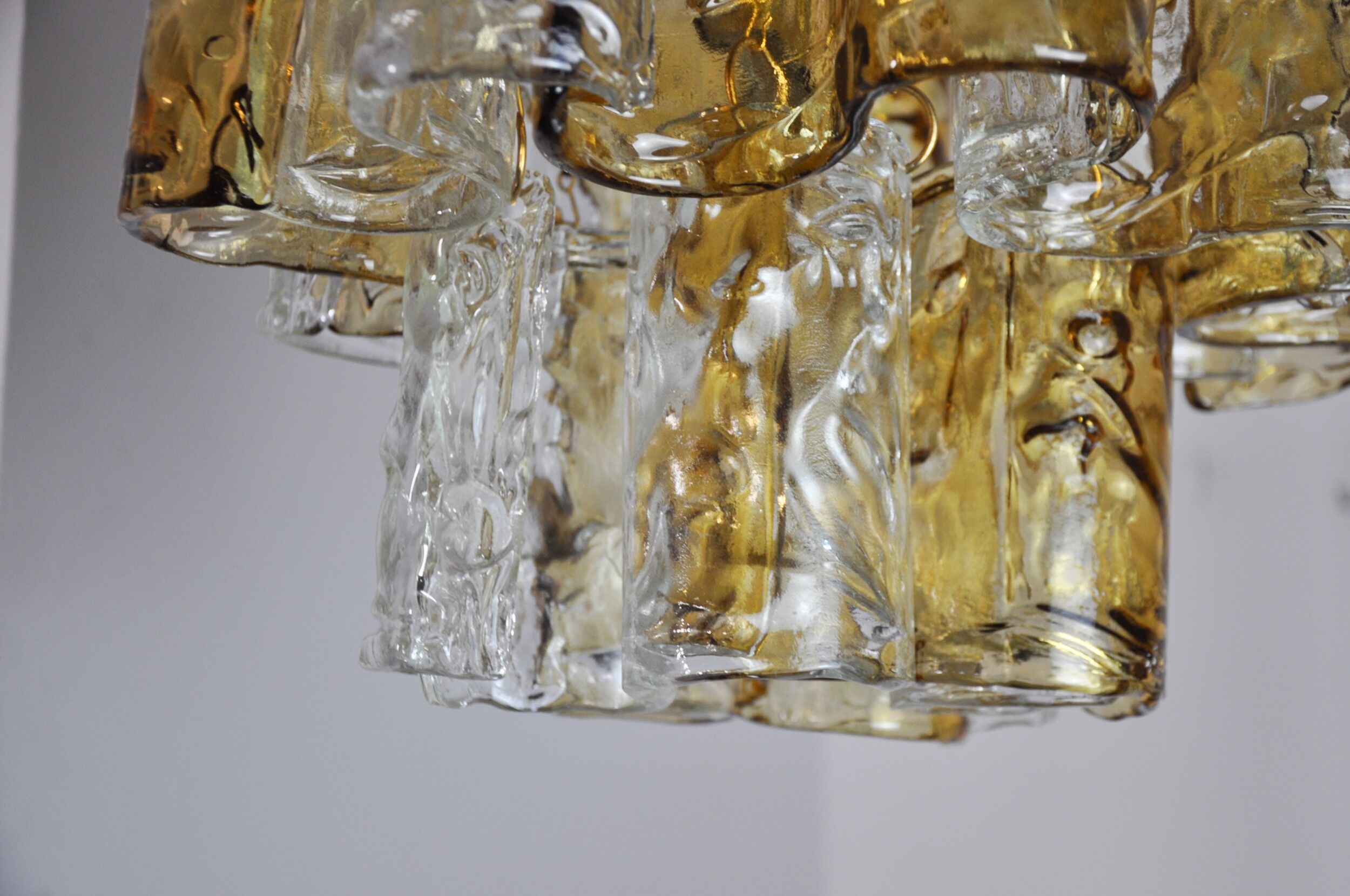 Two-tone chandelier by Zero Quattro, orange and transparent murano glass, Italy, 1970