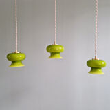 Vintage suspension trio in green opaline, 1960s-70s.