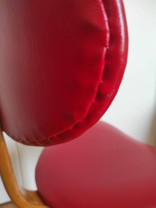 Chaise vintage Bow-Wood par Steiner - assise rouge et bois foncé