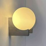 Paire d’appliques en métal brossé et opaline, France 1970