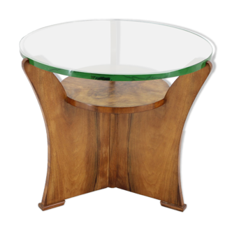 1930s unique art deco walnut coffee table, czechoslovakia