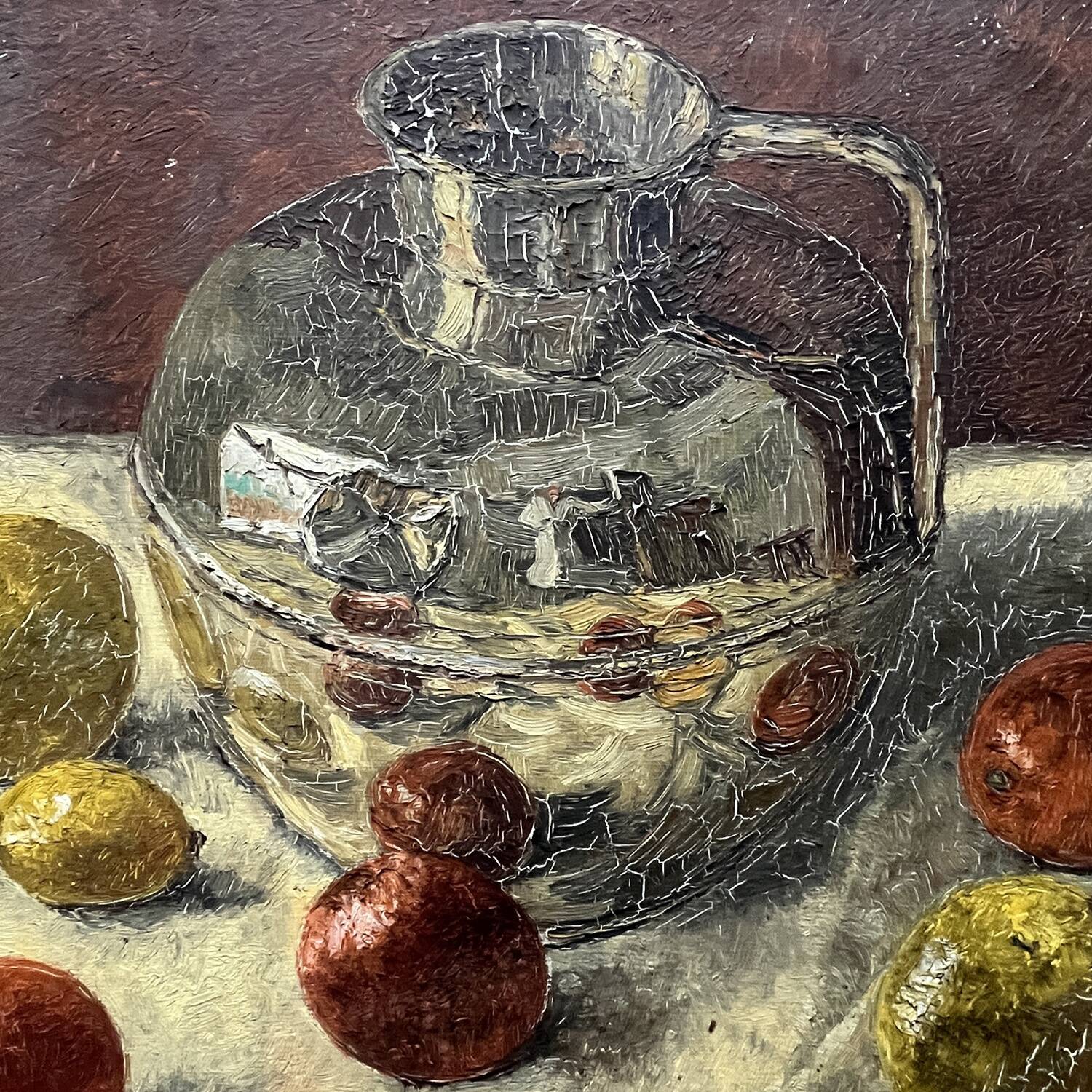 Painting 60's "The Silver Jug" signed Guénégueau
