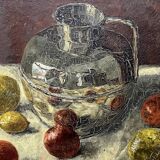 Painting 60's "The Silver Jug" signed Guénégueau