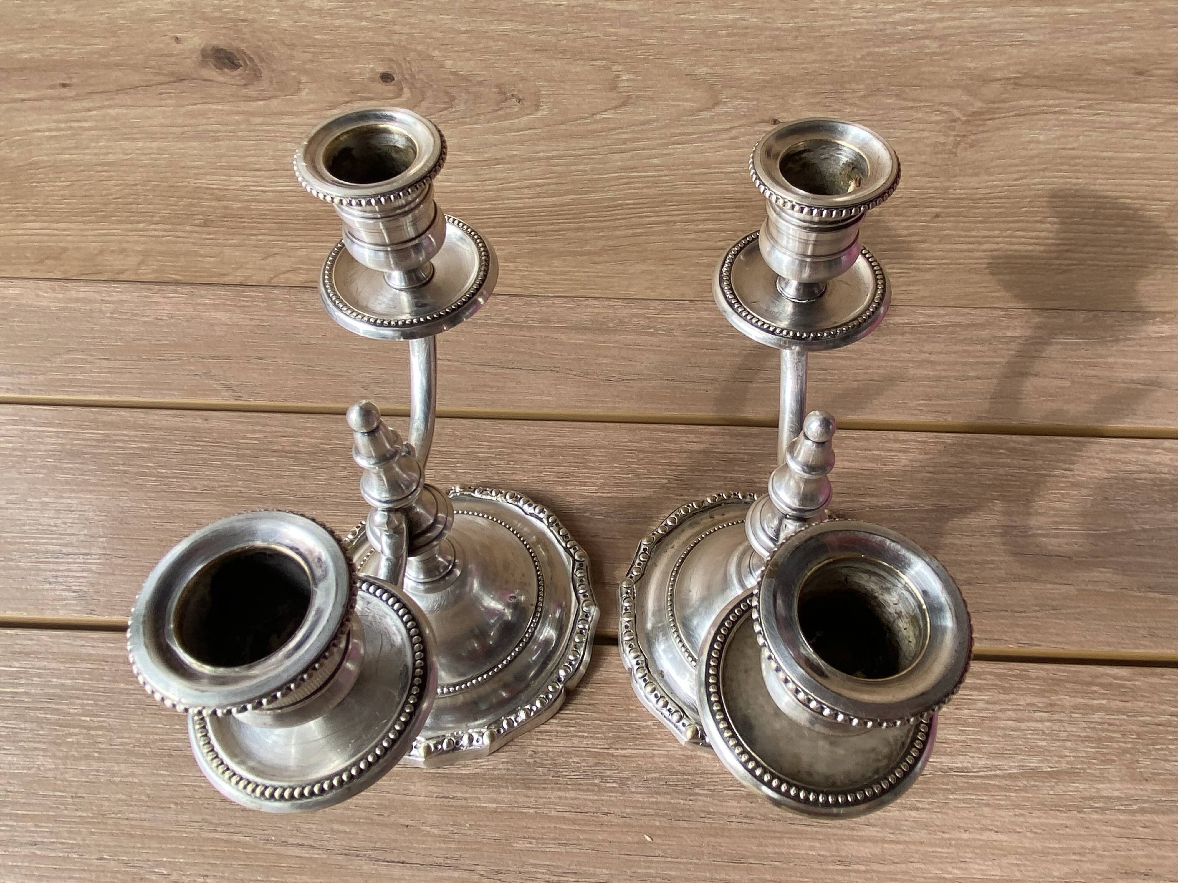 Pair of Candelabra Candlesticks Candle Holders Silver Bronze A. Mourier 1920