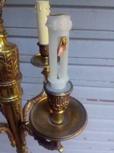 Antique gilded bronze chandelier in Louis XVI style, 4 lights, in working condition - 3.2 kg!