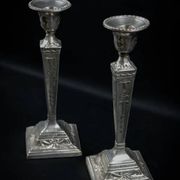 Pair of Neoclassical Victorian Silver Plated Candlesticks