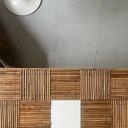 Large Audoux style coffee table in bamboo, rattan & ceramic, France 60