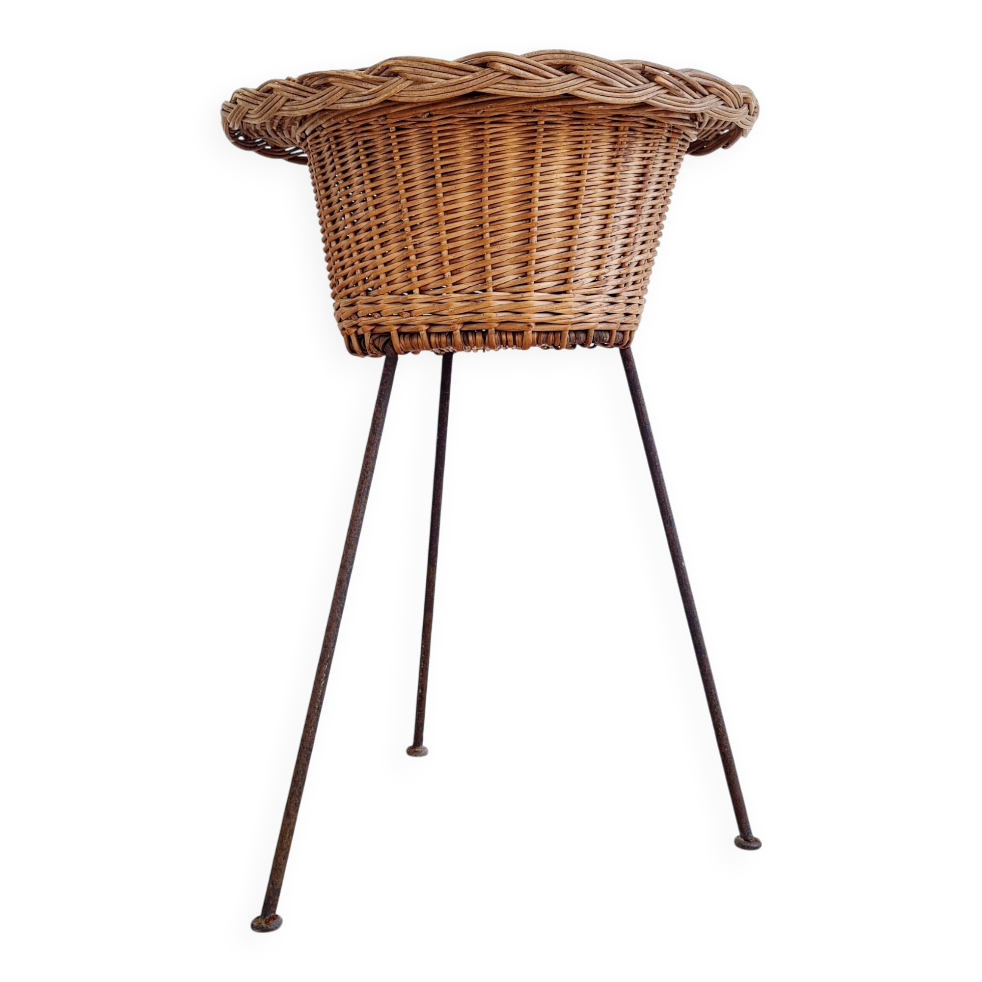 Rattan and metal tripod planter