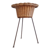 Jardinière tripode en rotin et métal