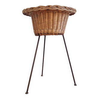 Rattan and metal tripod planter