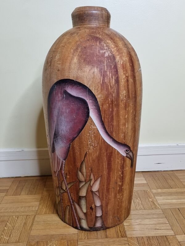 Jarre décorative en bois massif peint 57 cm