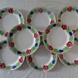 8 old flat plates faience Niderviller decoration flowers blue, red
